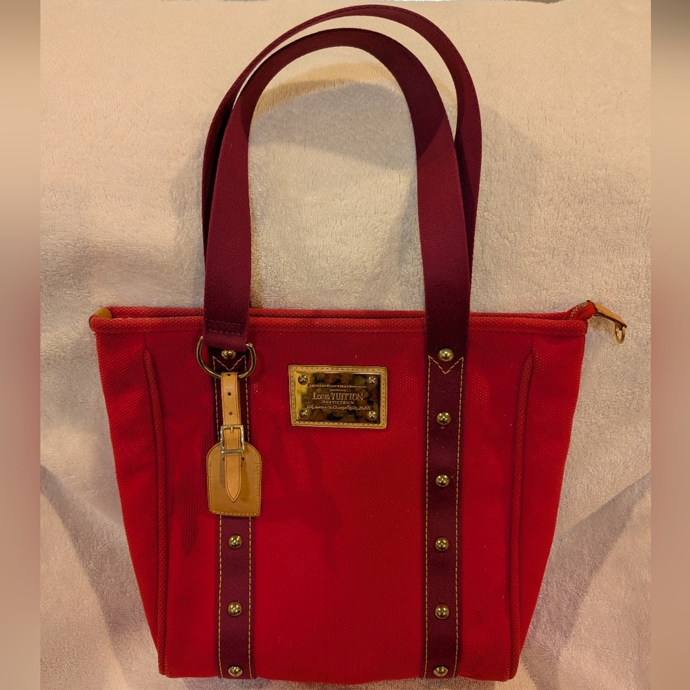 Louis Vuitton, Limited Edition Rouge Toile Canvas Antigua Cabas MM Bag